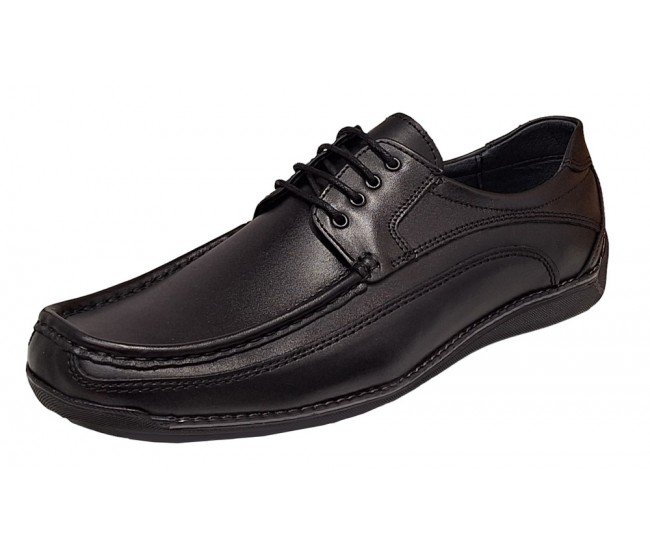 Pantofi barbati casual din piele naturala cu siret Negru GKR100N