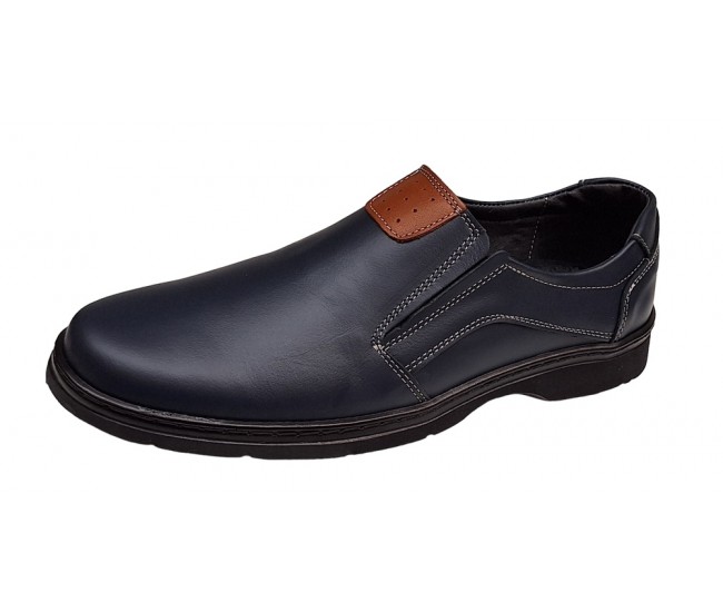 Pantofi barbati casual din piele naturala pe calapod lat cu elastic GKR104BL