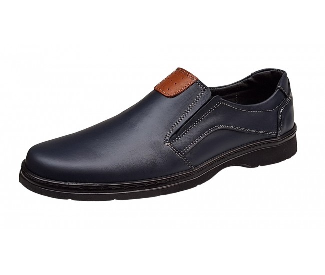 Pantofi barbati casual din piele naturala pe calapod lat cu elastic GKR104BL