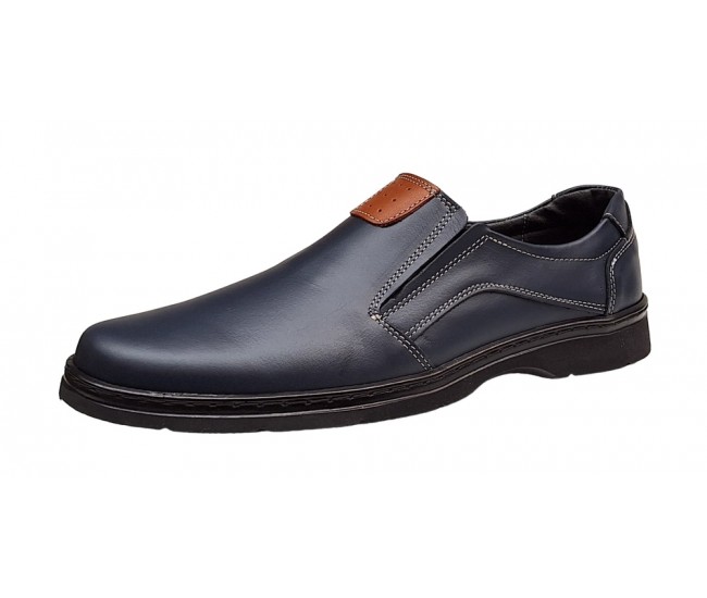 Pantofi barbati casual din piele naturala pe calapod lat cu elastic GKR104BL