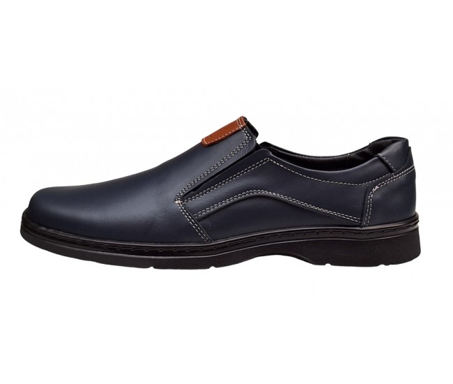 Pantofi barbati casual din piele naturala pe calapod lat cu elastic GKR104BL