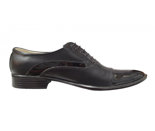 Oferta 42 Pantofi barbati eleganti din piele naturala cu varf din lac Negru GKR1XN