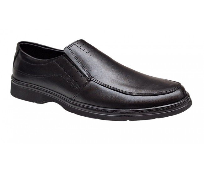 Pantofi barbati casual din piele naturala pe calapod lat Negru GKR1XN