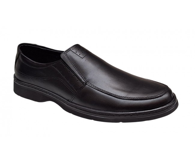 Pantofi barbati casual din piele naturala pe calapod lat Negru GKR1XN