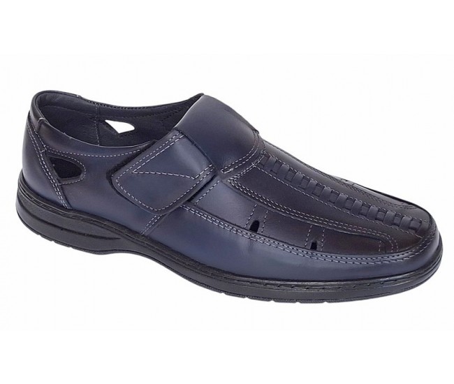 Pantofi barbati casual din piele naturala, calapod lat - Model GKR24 Bleumarin