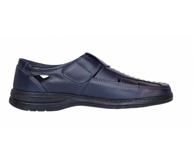 Pantofi barbati casual din piele naturala, calapod lat - Model GKR24 Bleumarin