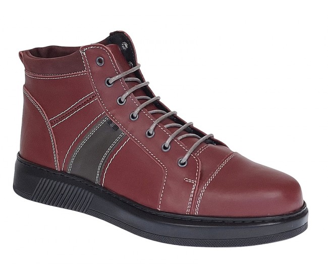 Ghete barbati din piele naturala imblanite Bordo, GKR40VIS