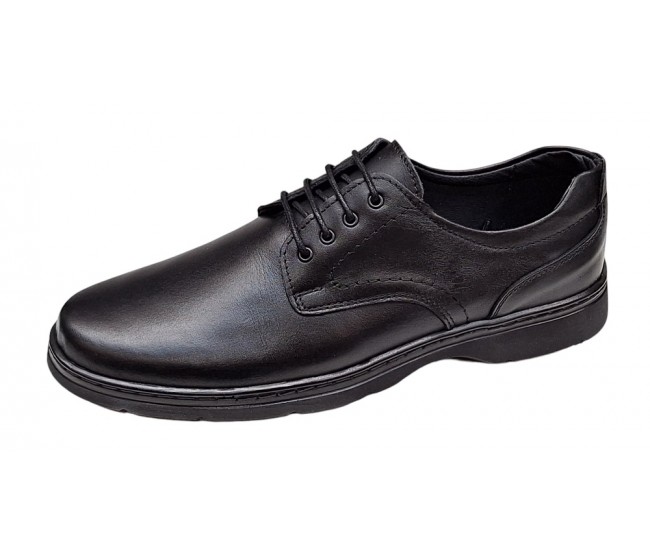 Pantofi barbati casual din piele naturala pe calapod lat Negru GKR5XN