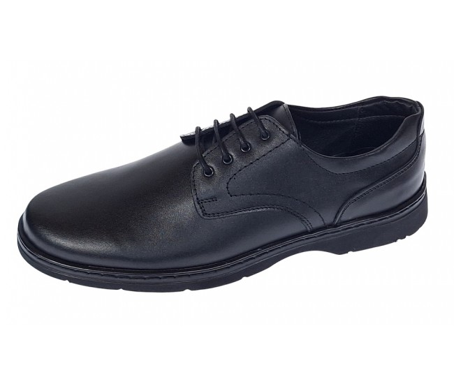 Pantofi barbati casual din piele naturala pe calapod lat Negru GKR5XN