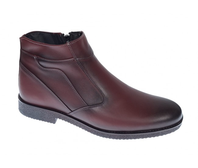 Ghete barbati casual, din piele naturala, cu fermoar, imblanite, GKR Rome Bordeaux