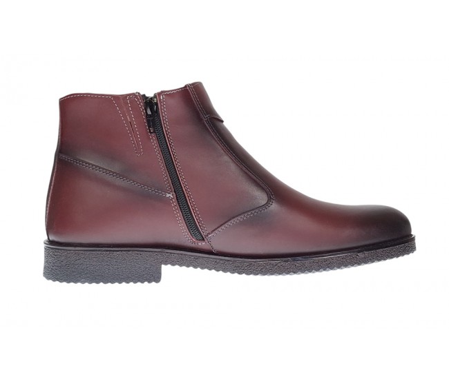 Ghete barbati casual, din piele naturala, cu fermoar, imblanite, GKR Rome Bordeaux