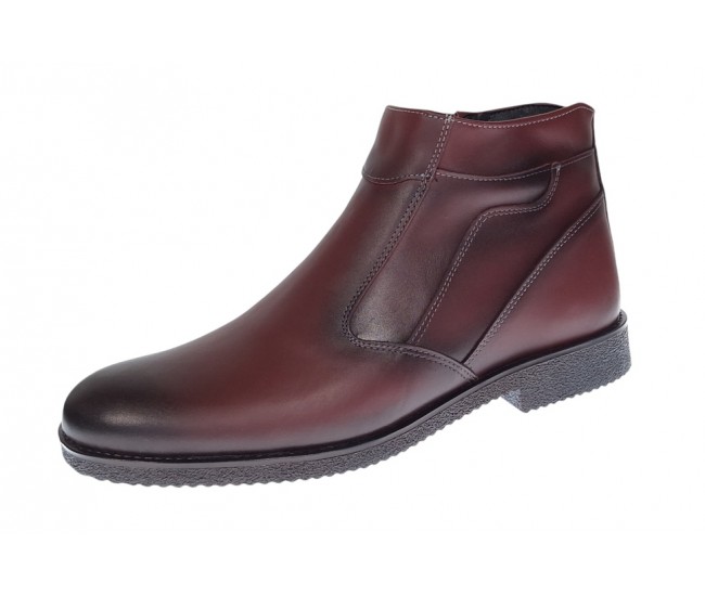 Ghete barbati casual, din piele naturala, cu fermoar, imblanite, GKR Rome Bordeaux