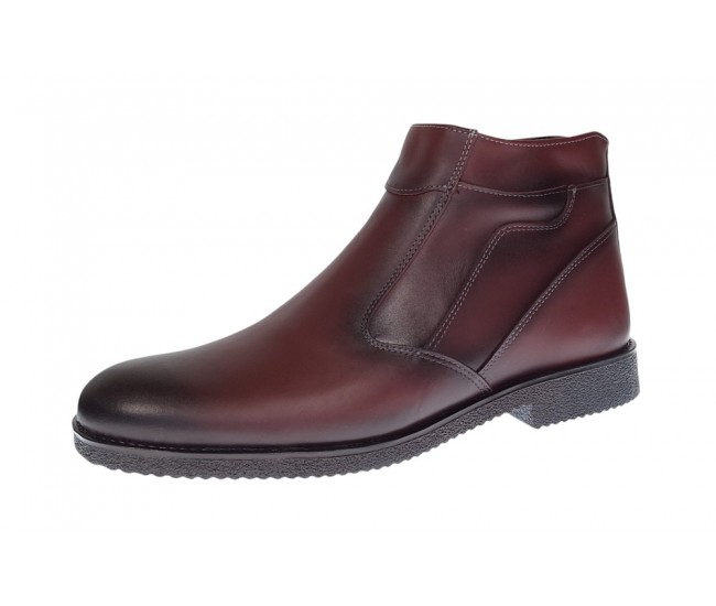 Ghete barbati casual, din piele naturala, cu fermoar, imblanite, GKR Rome Bordeaux