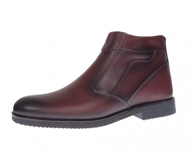 Ghete barbati casual, din piele naturala, cu fermoar, imblanite, GKR Rome Bordeaux