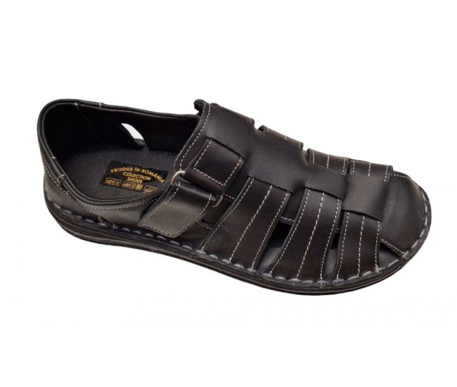 Sandale barbati casual din piele naturala Negru GKR73N