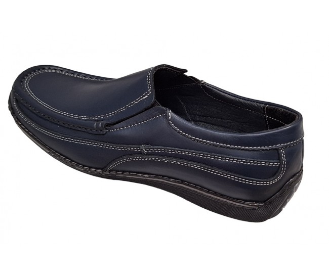 Pantofi barbati casual din piele naturala cu elastic Bleumarin, GKR82BLU