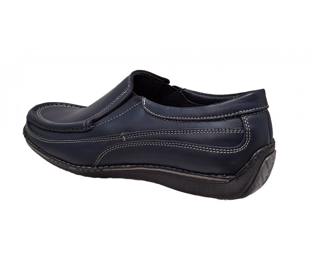 Pantofi barbati casual din piele naturala cu elastic Bleumarin, GKR82BLU