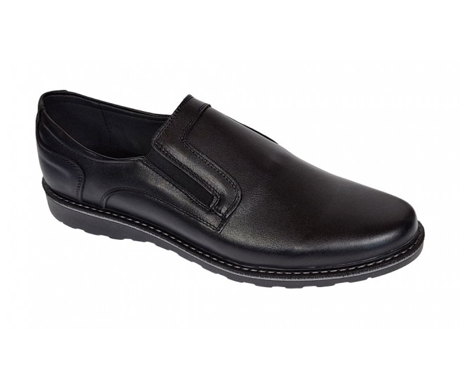 Pantofi barbati casual din piele naturala cu elastic negru GKRSPORTELN