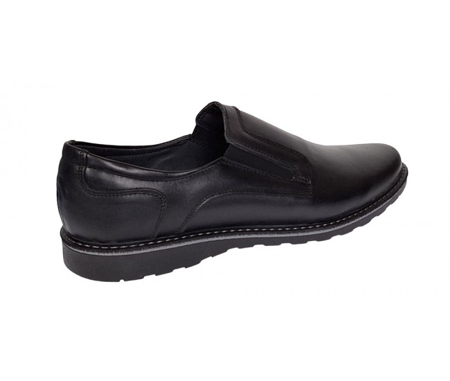 Pantofi barbati casual din piele naturala cu elastic negru GKRSPORTELN