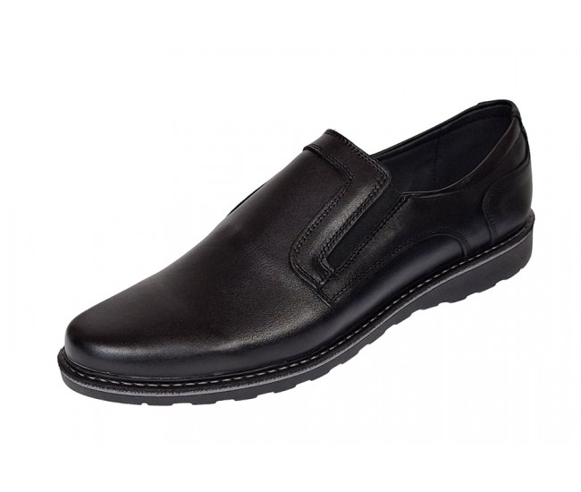 Pantofi barbati casual din piele naturala cu elastic negru GKRSPORTELN