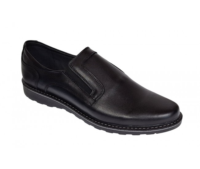 Pantofi barbati casual din piele naturala cu elastic negru GKRSPORTELN