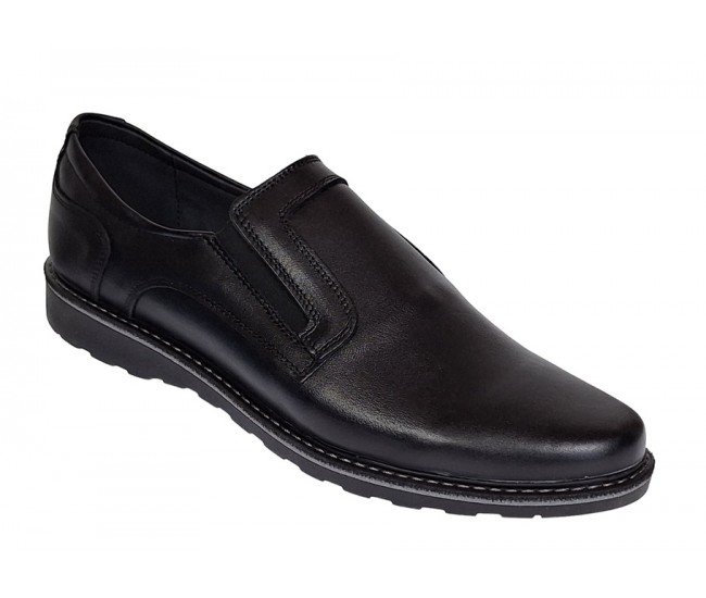 Pantofi barbati casual din piele naturala cu elastic negru GKRSPORTELN