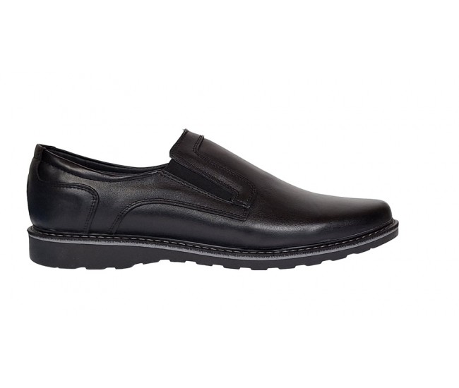 Pantofi barbati casual din piele naturala cu elastic negru GKRSPORTELN