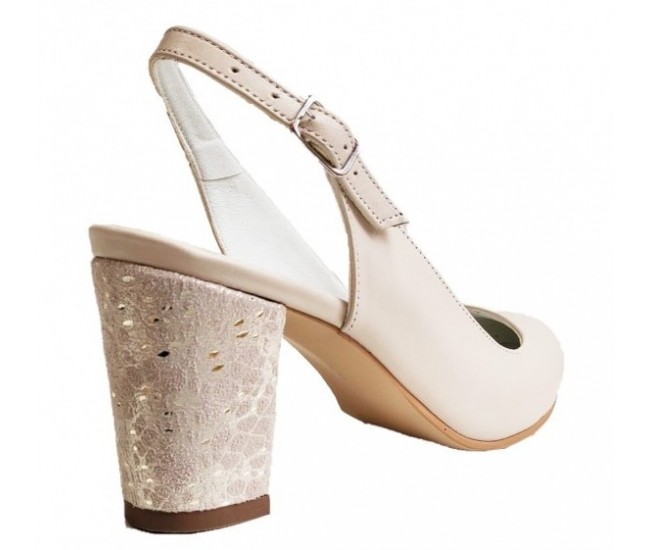 OFERTA marimea 39-Pantofi dama eleganti , decupati , nud , cu toc floral , 6 cm - LNA101NUD