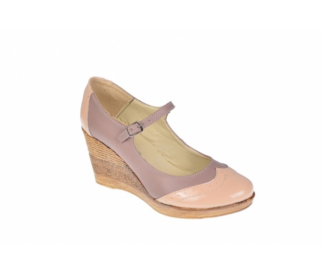 Oferta marimea 36 -  Pantofi dama, model casual, din piele naturala in combinatie cu piele lac,  BEJ - LP104BEJBEJ