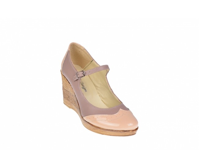 Oferta marimea 36 -  Pantofi dama, model casual, din piele naturala in combinatie cu piele lac,  BEJ - LP104BEJBEJ