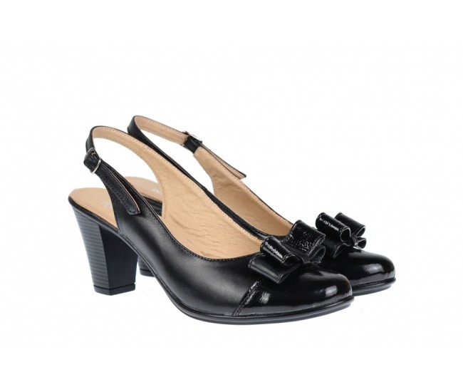 OFERTA  marimea  38 - Pantofi dama, eleganti din piele naturala in combinatie cu piele lac, culoare negru -  LS100LACN