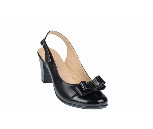 OFERTA  marimea  38 - Pantofi dama, eleganti din piele naturala in combinatie cu piele lac, culoare negru -  LS100LACN