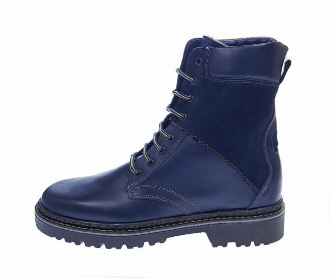 Bocanci barbati din piele naturala imblaniti Army Blue