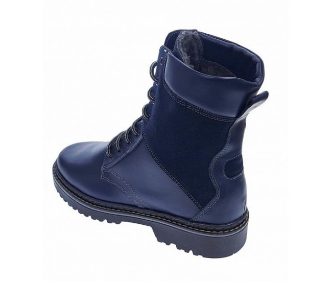 Bocanci barbati din piele naturala imblaniti Army Blue