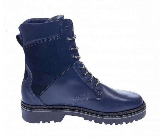 Bocanci barbati din piele naturala imblaniti Army Blue