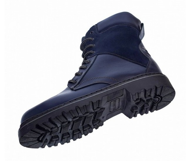 Bocanci barbati din piele naturala imblaniti Army Blue