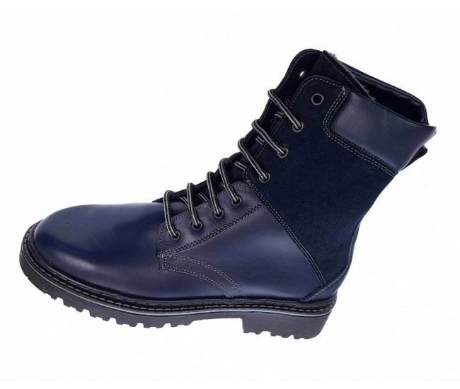 Bocanci barbati din piele naturala imblaniti Army Blue