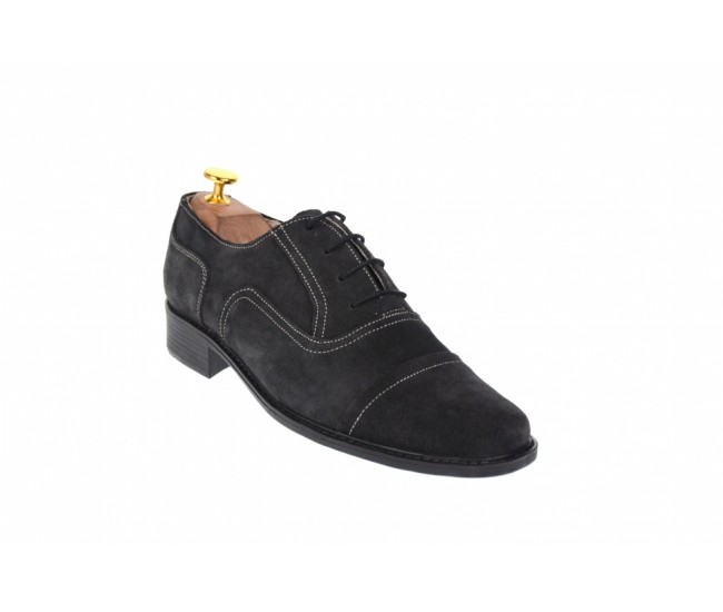 Pantofi barbati eleganti din piele naturala, intoarsa, culoare gri inchis, P32G