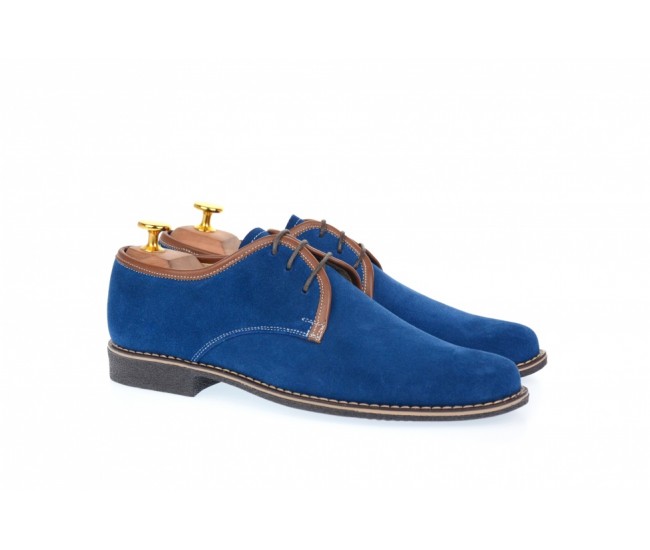 Pantofi barbati casual, eleganti din piele naturala intoarsa, bleumarin P34MBL