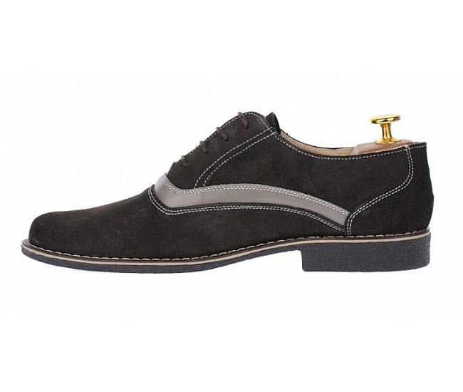 Pantofi barbati casual din piele naturala intoarsa, culoare gri inchis, P37GRIVEL