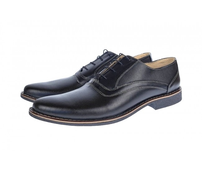 Pantofi barbati casual piele naturala , Negru box - P37NA