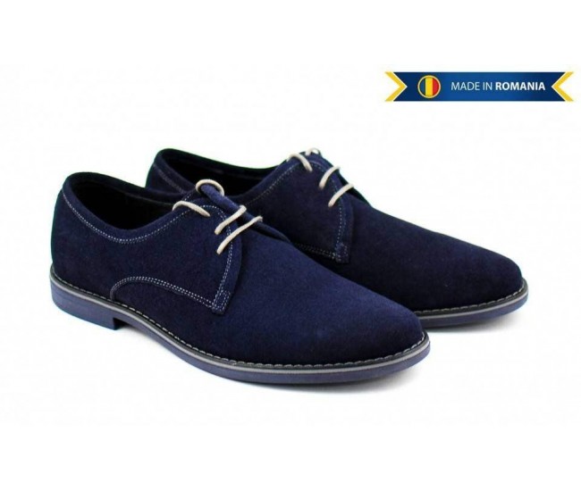 Pantofi barbati, casual-eleganti din piele naturala intoarsa, bleumarin - PABLUVEL