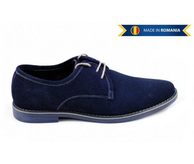 Pantofi barbati, casual-eleganti din piele naturala intoarsa, bleumarin - PABLUVEL