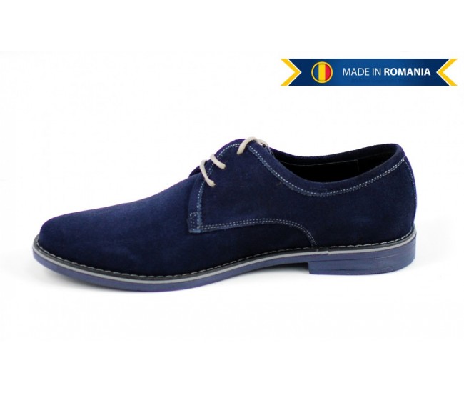 Pantofi barbati, casual-eleganti din piele naturala intoarsa, bleumarin - PABLUVEL