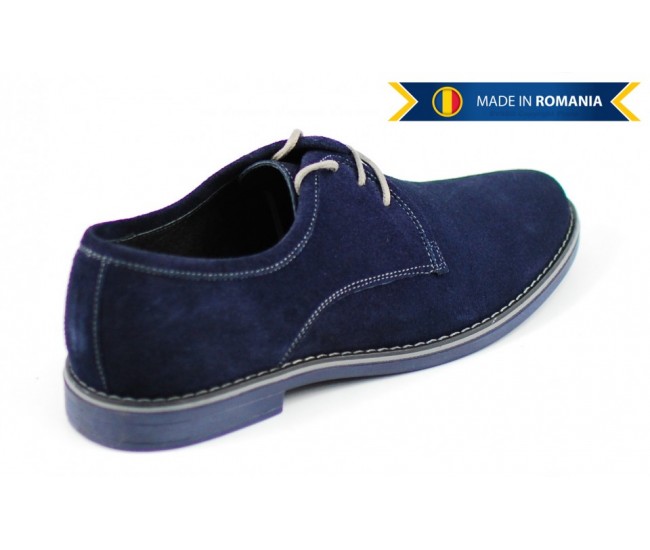 Pantofi barbati, casual-eleganti din piele naturala intoarsa, bleumarin - PABLUVEL