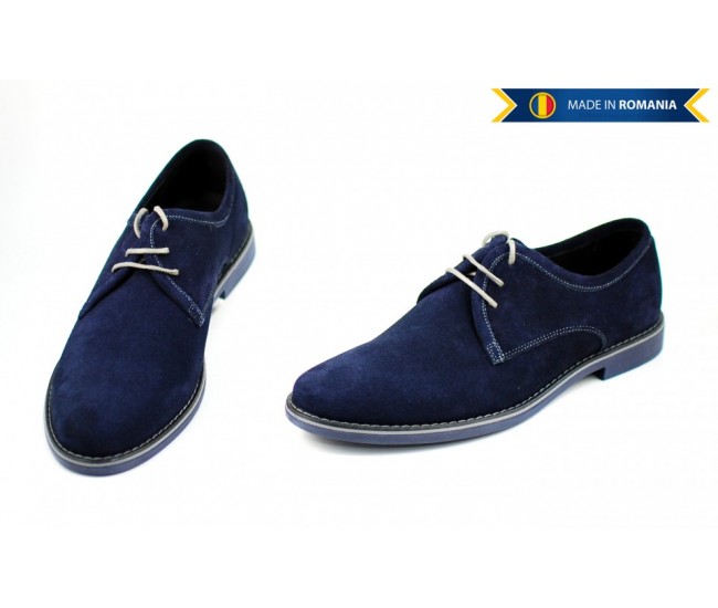 Pantofi barbati, casual-eleganti din piele naturala intoarsa, bleumarin - PABLUVEL