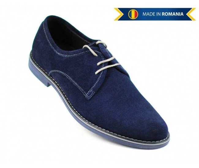 Pantofi barbati, casual-eleganti din piele naturala intoarsa, bleumarin - PABLUVEL