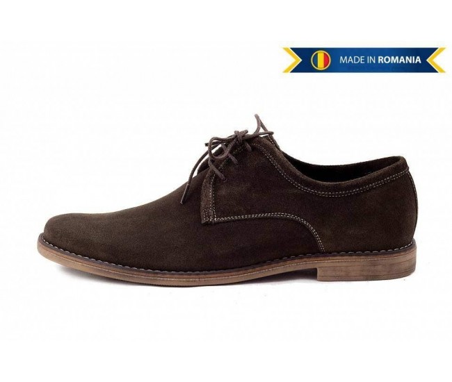 Pantofi barbati casual - eleganti din piele naturala intoarsa maro - PAMVEL