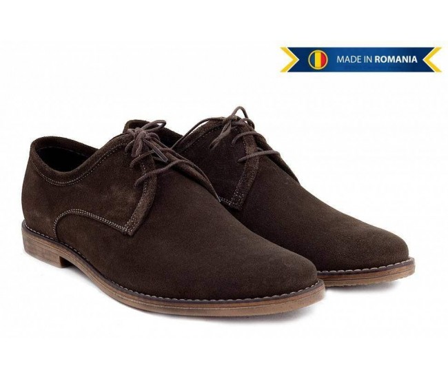 Pantofi barbati casual - eleganti din piele naturala intoarsa maro - PAMVEL