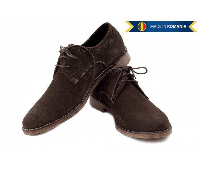 Pantofi barbati casual - eleganti din piele naturala intoarsa maro - PAMVEL